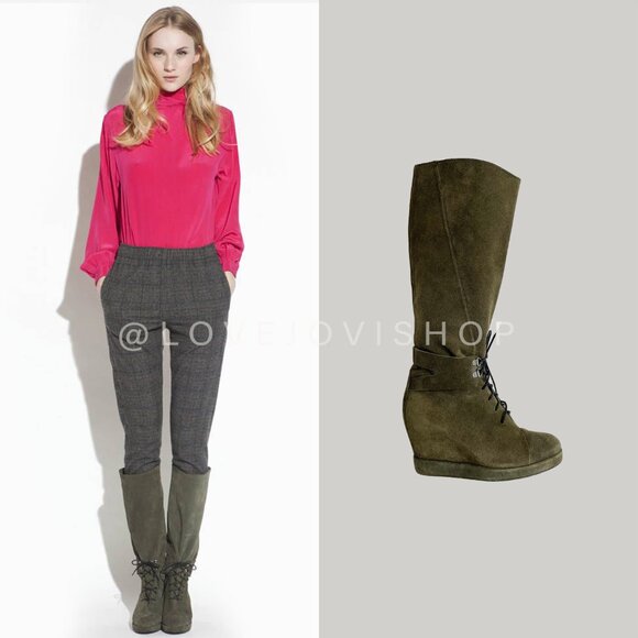 Quiet Luxury | Surface to Air S2A Olive Suede Lace Up Tall Boots | Khaki Grail - Picture 2 of 16